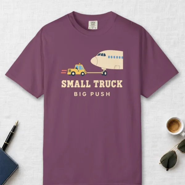 Small Truck Big Push Tee in Berry, front view