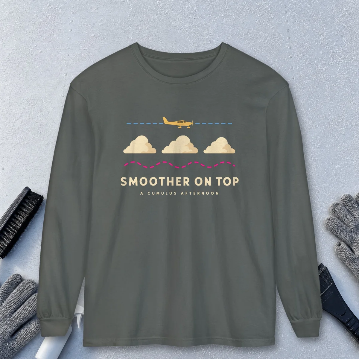 Smoother on Top design on a Pepper Comfort Colors 6014 long-sleeve tee, front view