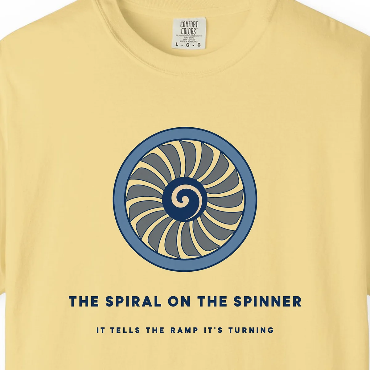 spiral-on-the-spinner-tee-butter-chest Spiral on the Spinner Tee in Butter, close-up