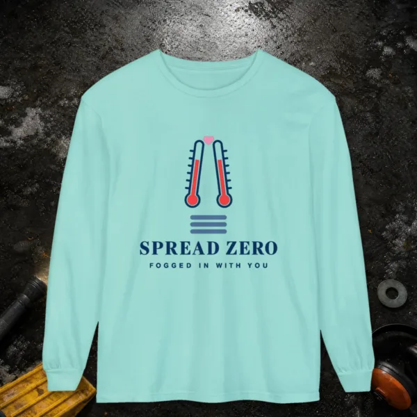 spread-zero-long-sleeve-tee-chalky-mint-front Spread Zero design on a Chalky Mint Comfort Colors 6014 long-sleeve tee, front view