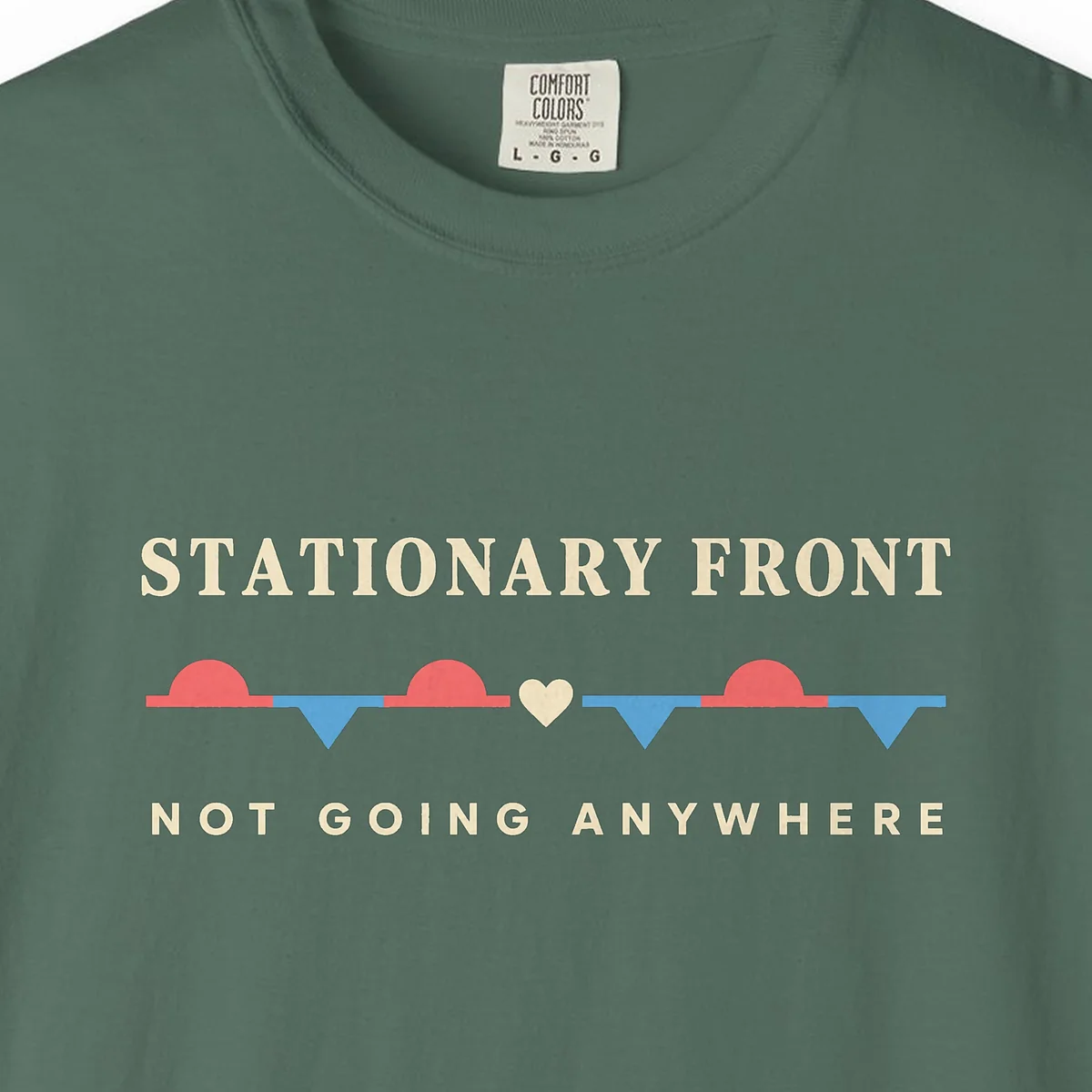 Stationary Front Tee in Blue Spruce, close-up