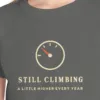 still-climbing-kids-tee-pepper-chest Close-up of the Still Climbing design on the Pepper kids tee, Comfort Colors 9018 youth tee, with the neckline