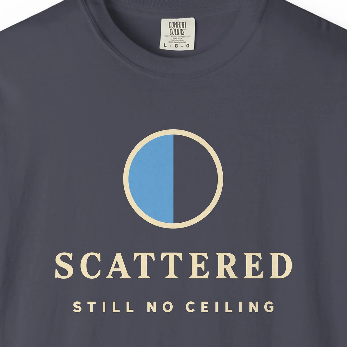 still-no-ceiling-tee-navy-chest Still No Ceiling Tee in Navy, close-up