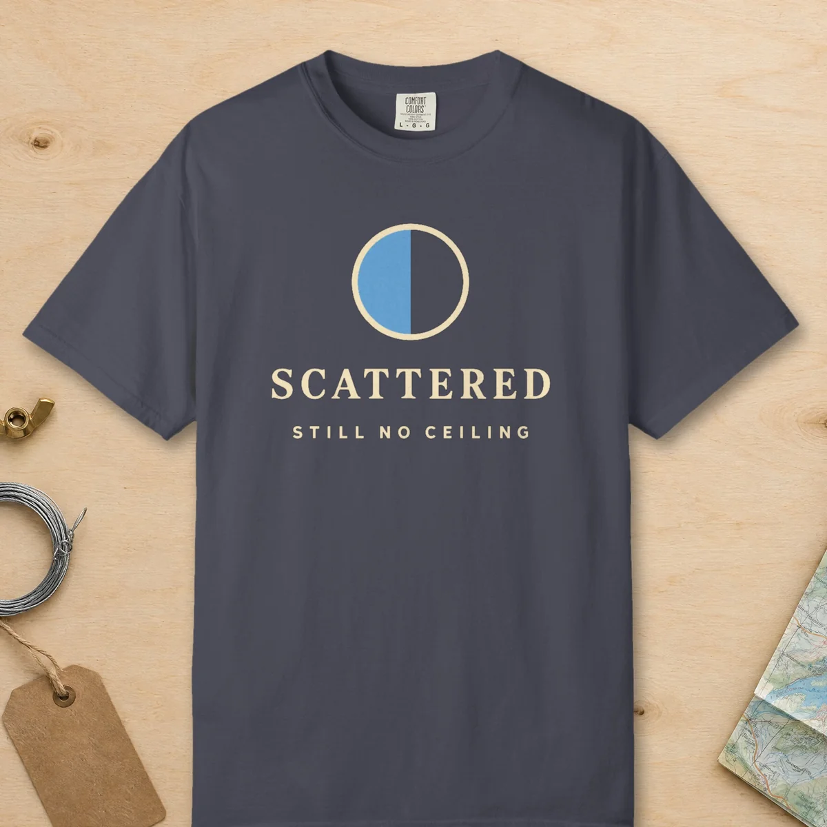 Still No Ceiling Tee in Navy, front view