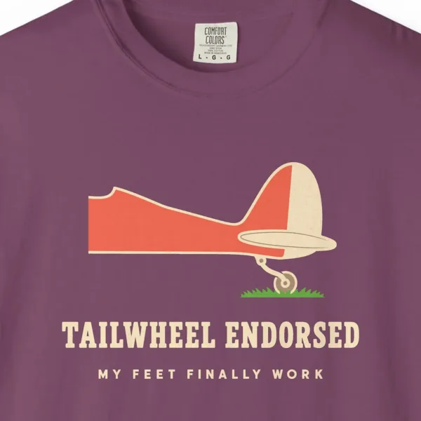 Tailwheel Endorsed Tee in Berry, close-up
