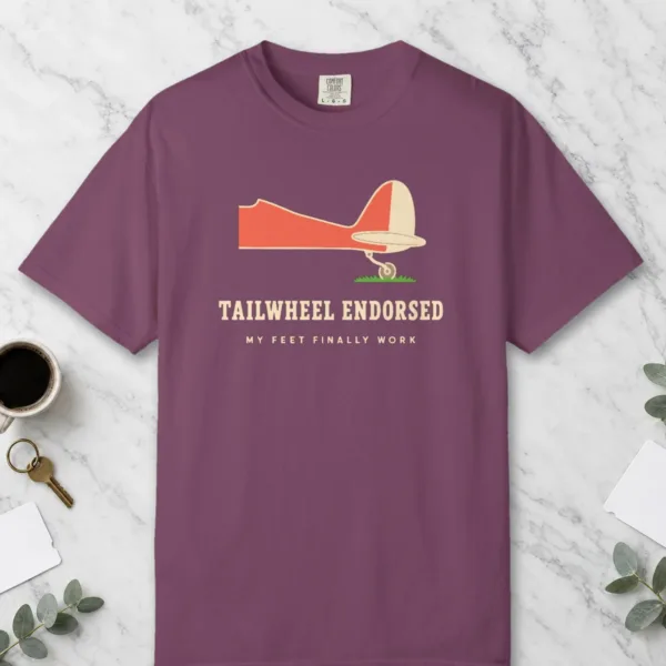 Tailwheel Endorsed Tee in Berry, front view
