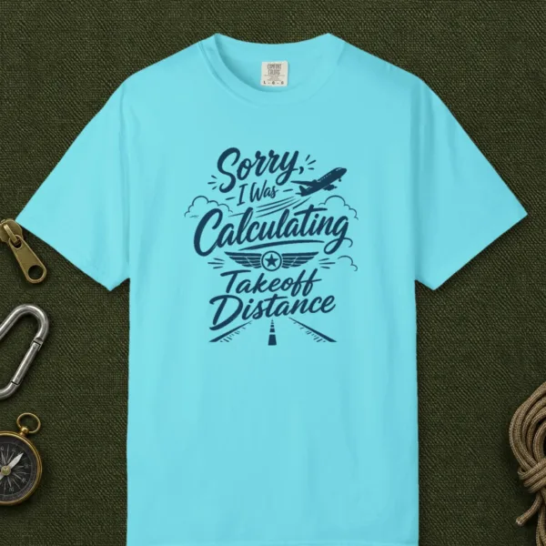 takeoff-distance-airliner-tee-lagoon-blue-front Takeoff Distance Airliner Tee in Lagoon Blue, front view
