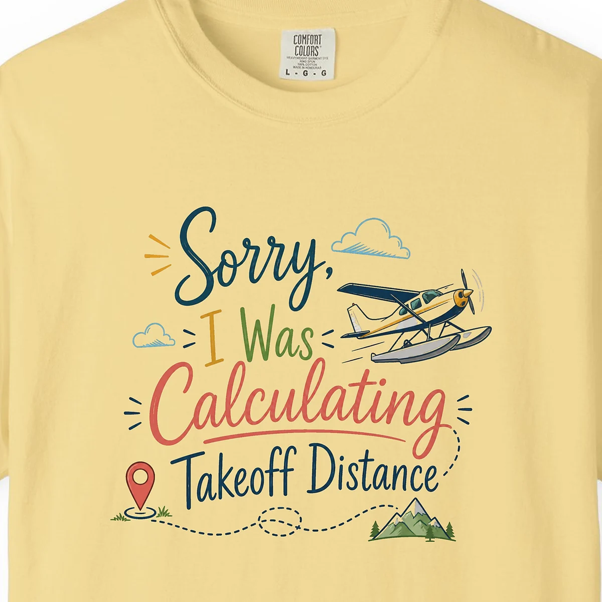 Takeoff Distance Floatplane Tee in Butter, close-up