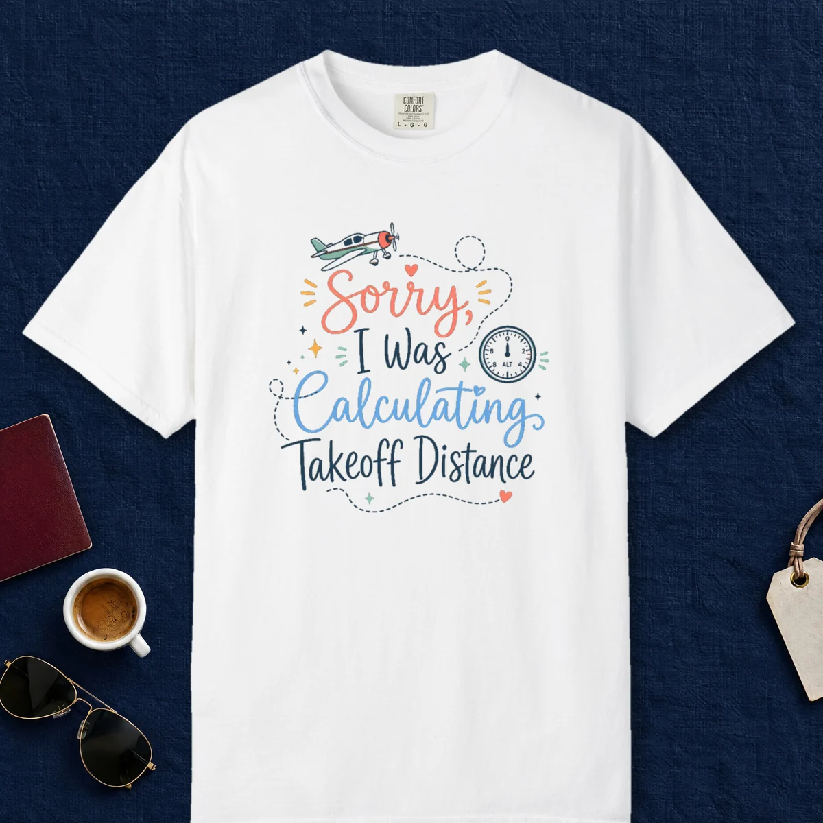 Takeoff Distance Heart Route Tee in White, front view