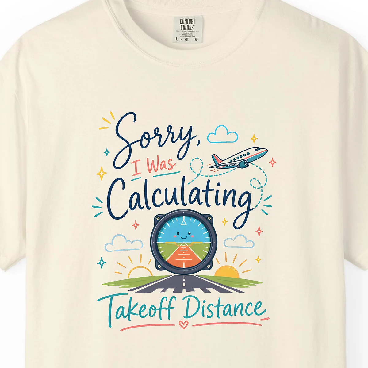 Takeoff Distance Smiling Horizon Tee in Ivory, close-up