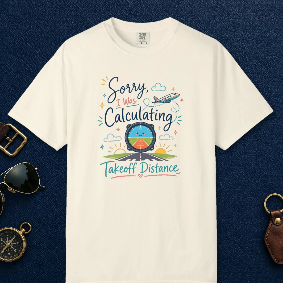 Takeoff Distance Smiling Horizon Tee in Ivory, front view