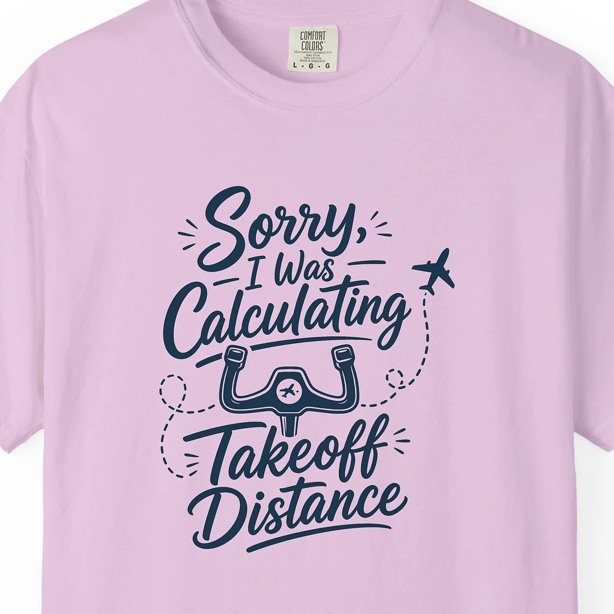 Takeoff Distance Yoke Tee in Orchid, close-up