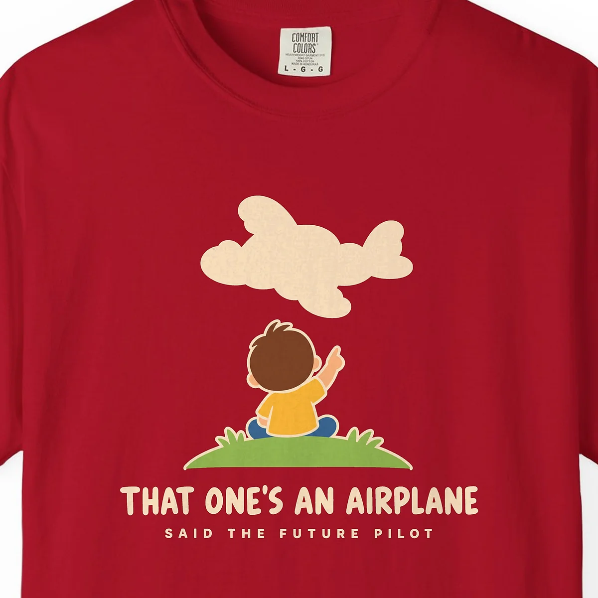 That One's an Airplane Tee in Red, close-up