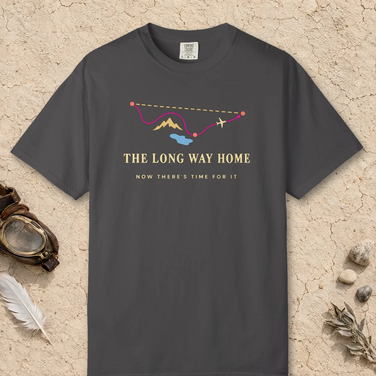 The Long Way Home Tee in Graphite, front view
