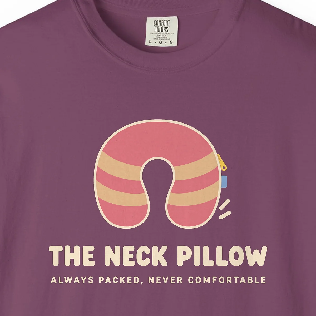 The Neck Pillow Tee in Berry, close-up