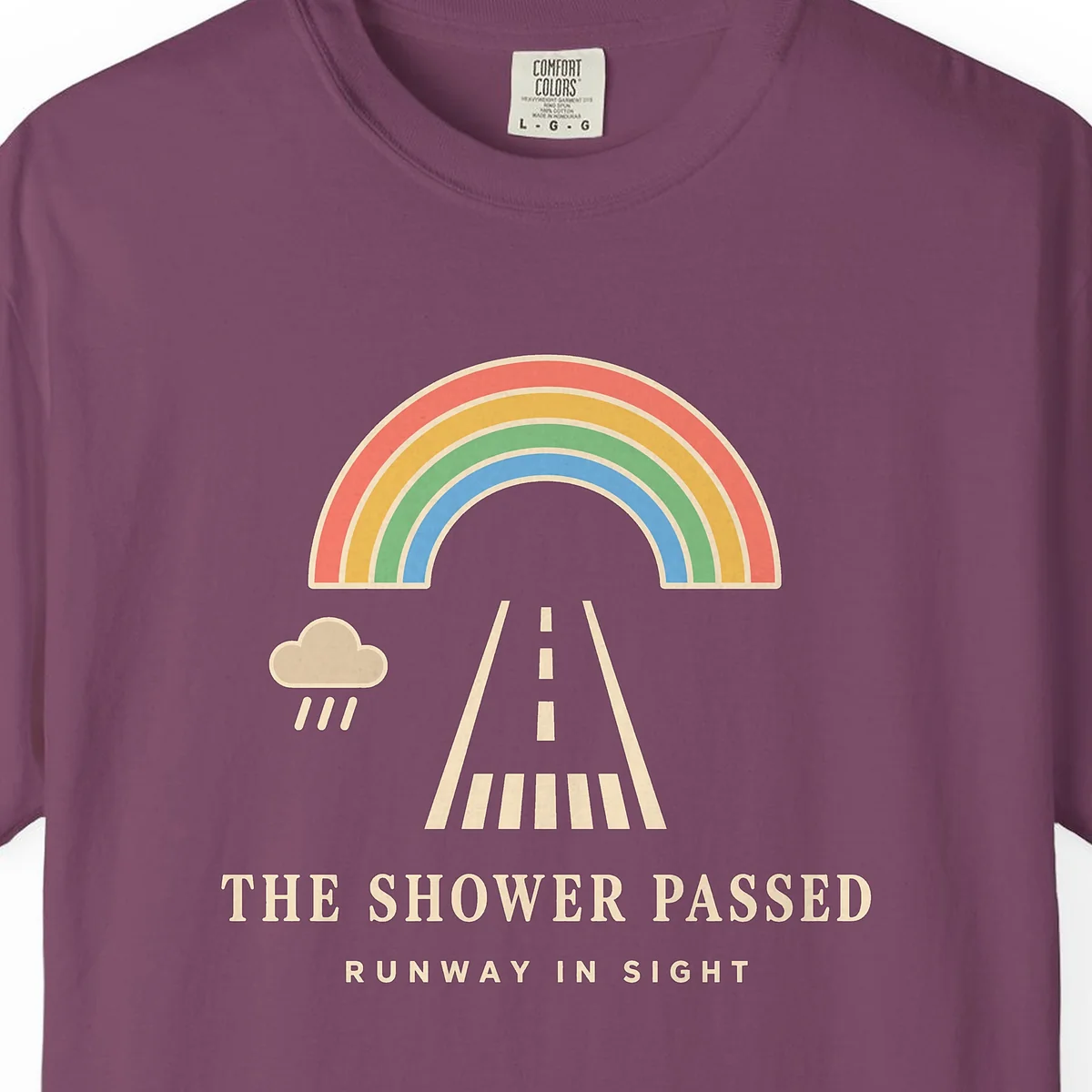 The Shower Passed Tee in Berry, close-up