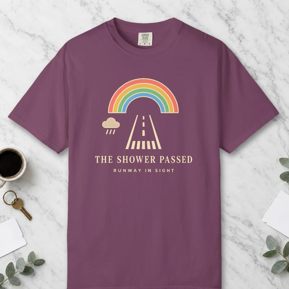 The Shower Passed Tee in Berry, front view