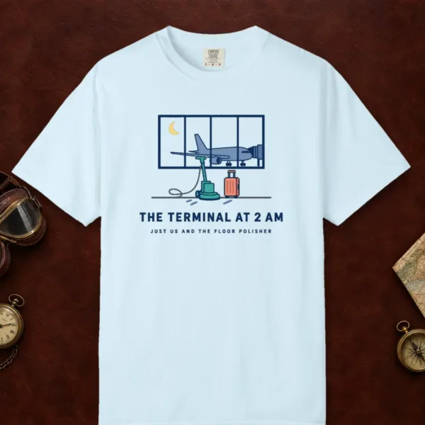 the-terminal-at-2-am-tee-chambray-front The Terminal at 2 AM Tee in Chambray, front view