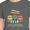 the-whole-town-ran-outside-kids-tee-pepper-chest Close-up of the The Whole Town Ran Outside design on the Pepper kids tee, Comfort Colors 9018 youth tee, with the neckline