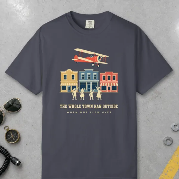 the-whole-town-ran-outside-tee-navy-front The Whole Town Ran Outside Tee in Navy, front view