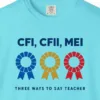 Three Ways to Say Teacher Tee in Lagoon Blue, close-up