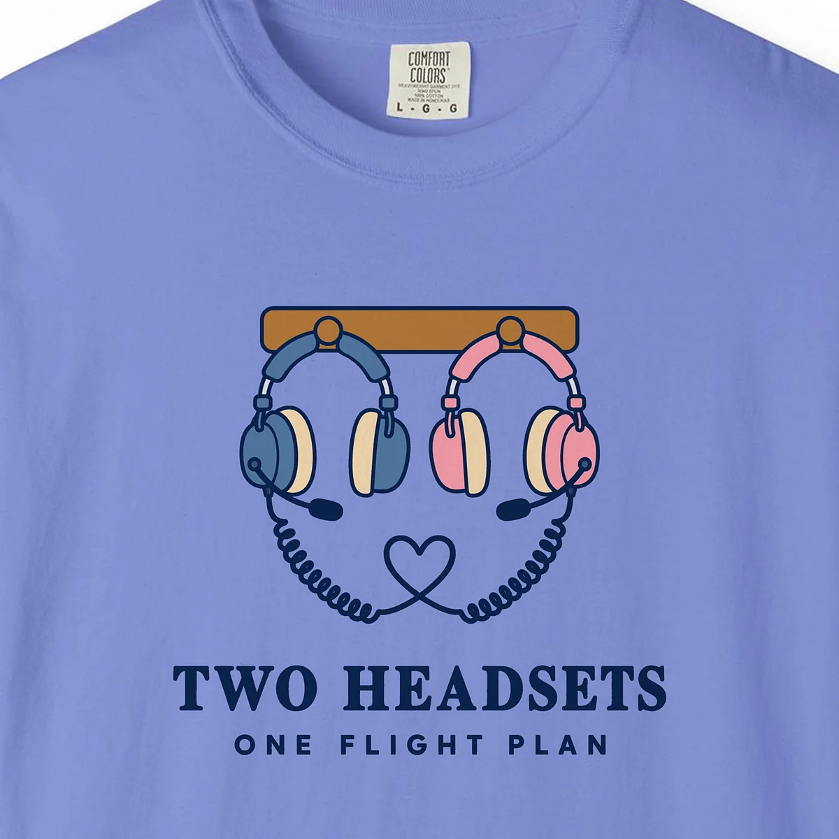 Two Headsets Tee in Flo Blue, close-up