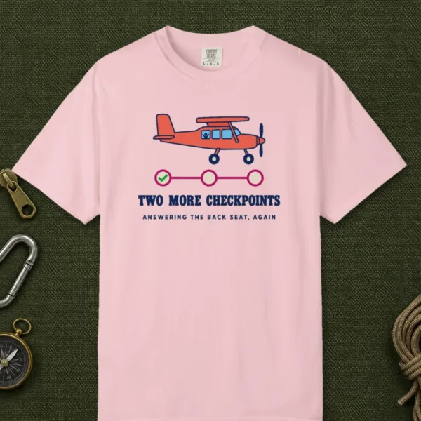 Two More Checkpoints Tee in Blossom, front view