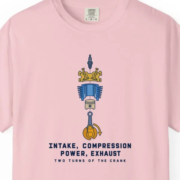 Two Turns of the Crank Tee in Blossom, close-up