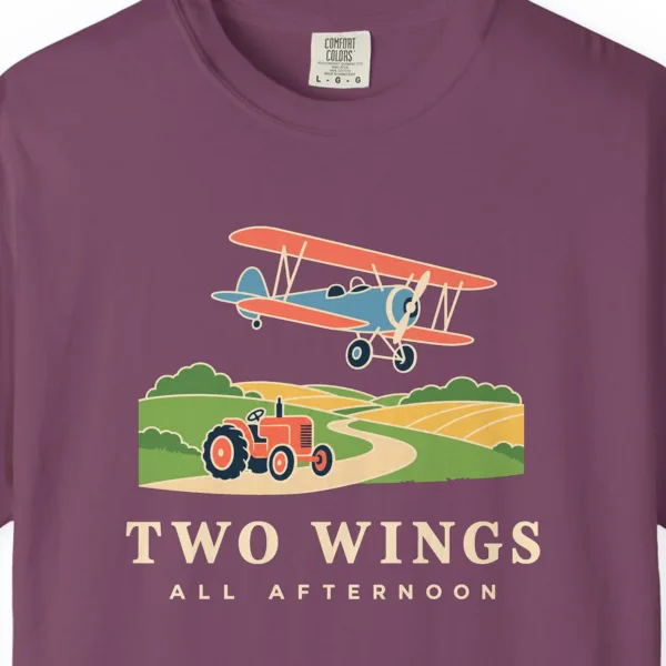 Two Wings All Afternoon Tee in Berry, close-up