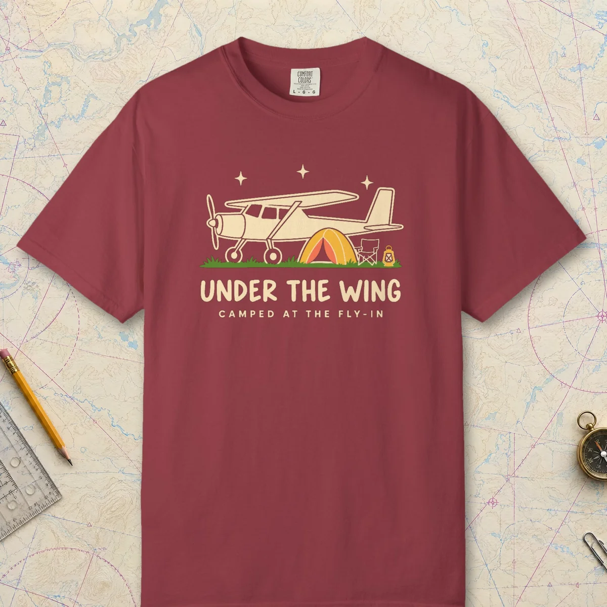 Under the Wing Tee in Chili, front view