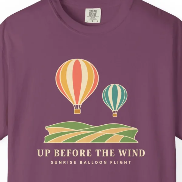 Up Before the Wind Tee in Berry, close-up