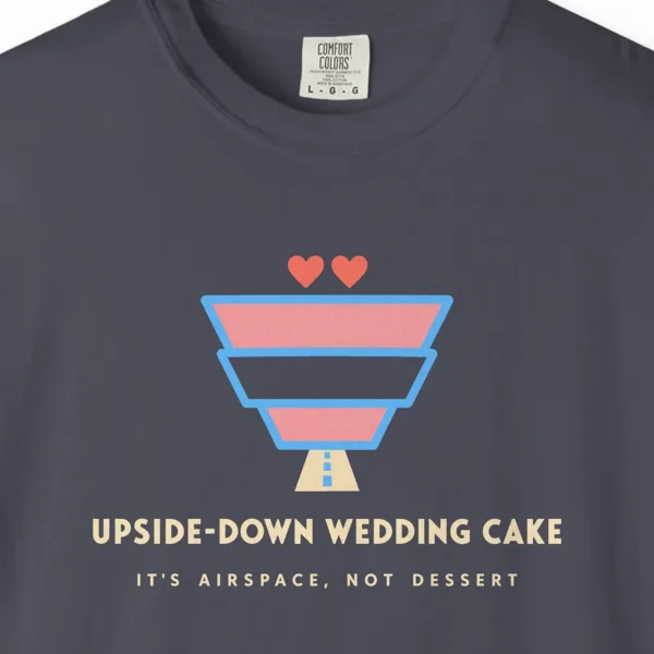 upside-down-wedding-cake-tee-navy-chest Upside-Down Wedding Cake Tee in Navy, close-up
