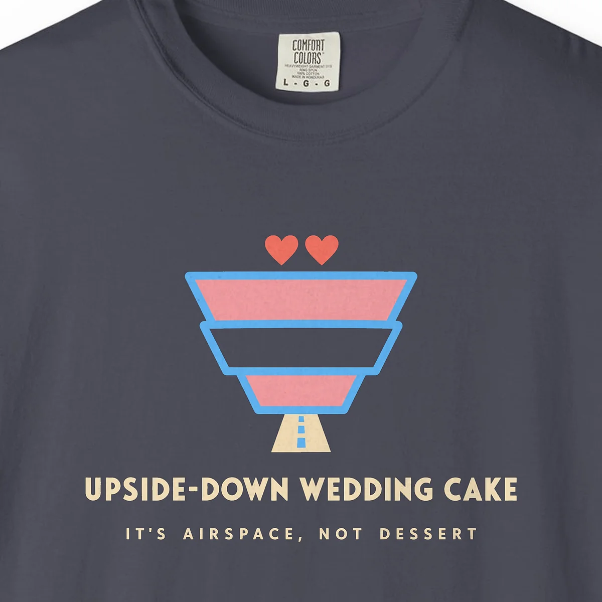 Upside-Down Wedding Cake Tee in Navy, close-up