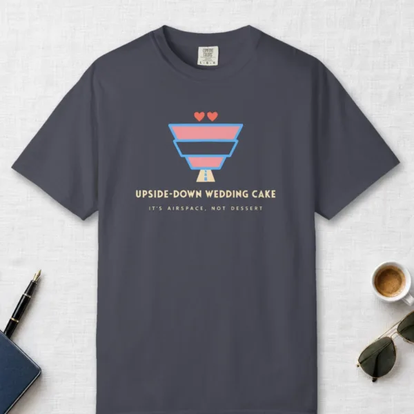 upside-down-wedding-cake-tee-navy-front Upside-Down Wedding Cake Tee in Navy, front view