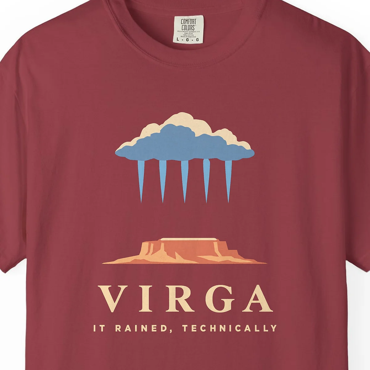 Virga Tee in Chili, close-up