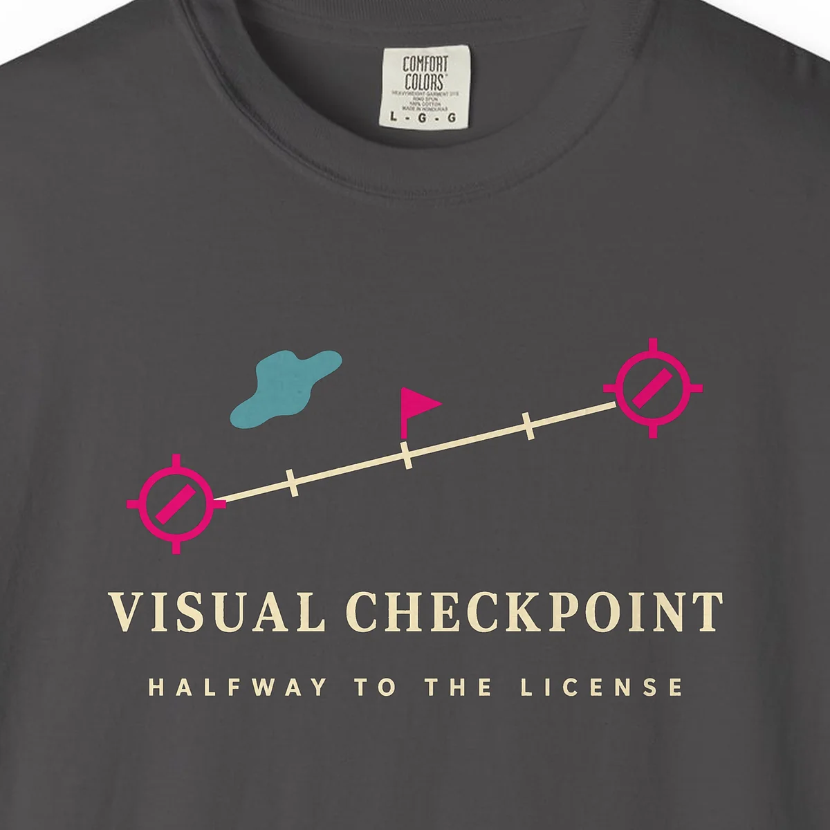 Visual Checkpoint Tee in Graphite, close-up