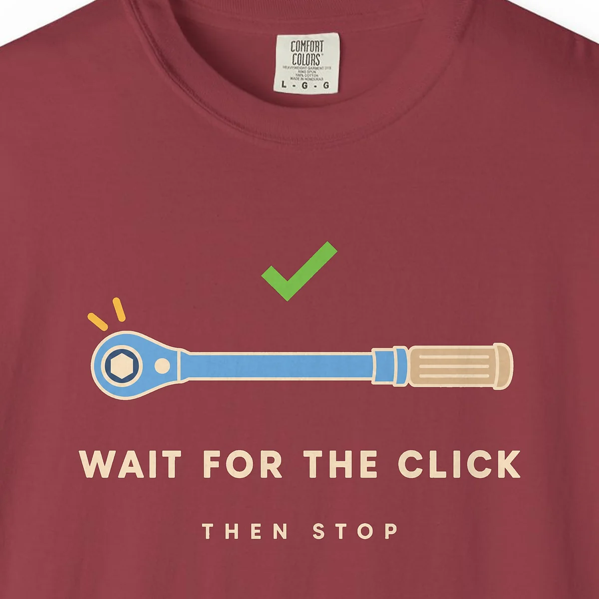 Wait for the Click Tee in Chili, close-up