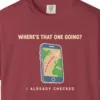 wheres-that-one-going-tee-chili-chest Where's That One Going Tee in Chili, close-up