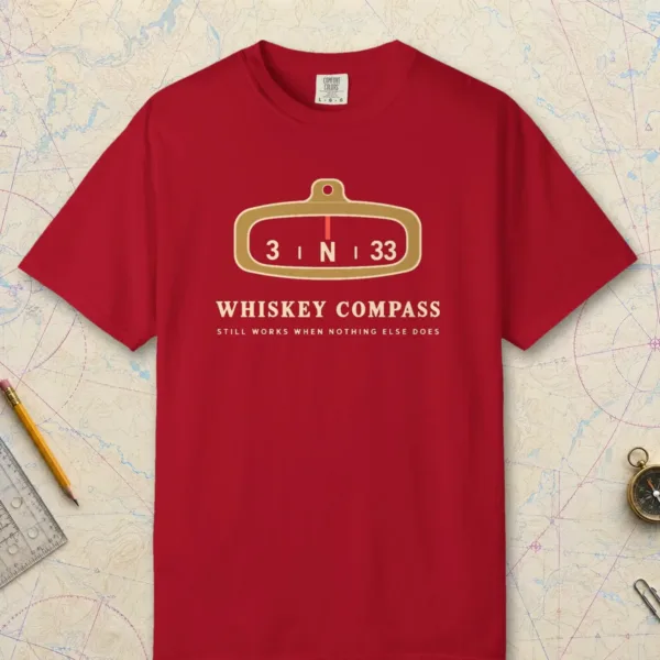 whiskey-compass-tee-red-front Whiskey Compass Tee in Red, front view
