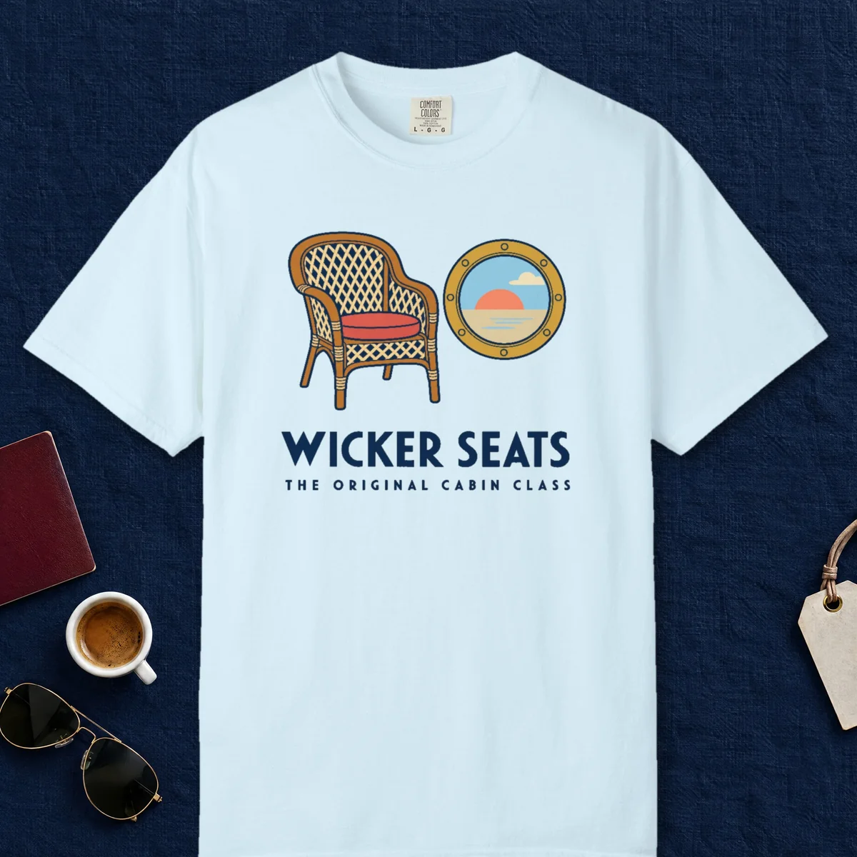 Wicker Seats Tee in Chambray, front view
