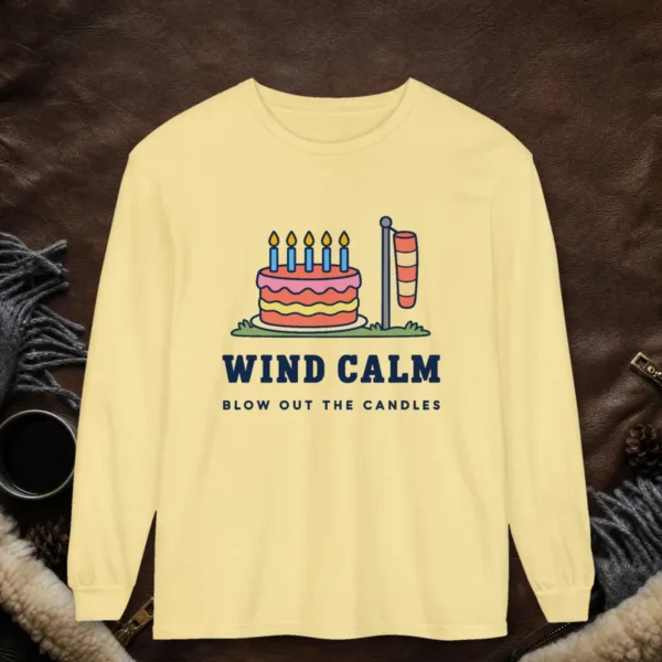 Wind Calm design on a Butter Comfort Colors 6014 long-sleeve tee, front view