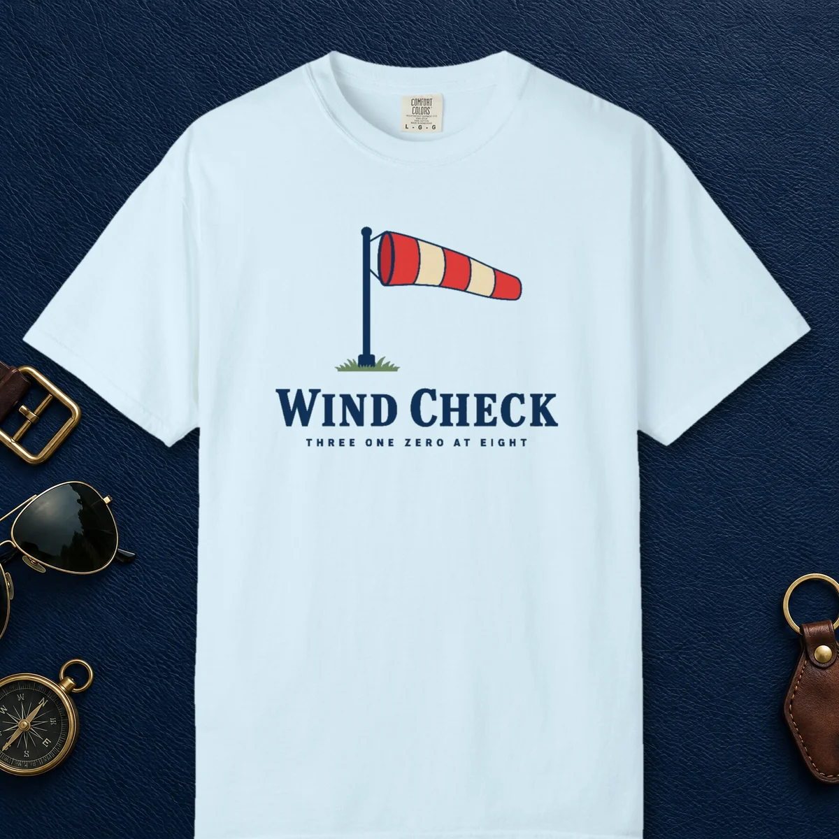 Wind Check Tee in Chambray, front view