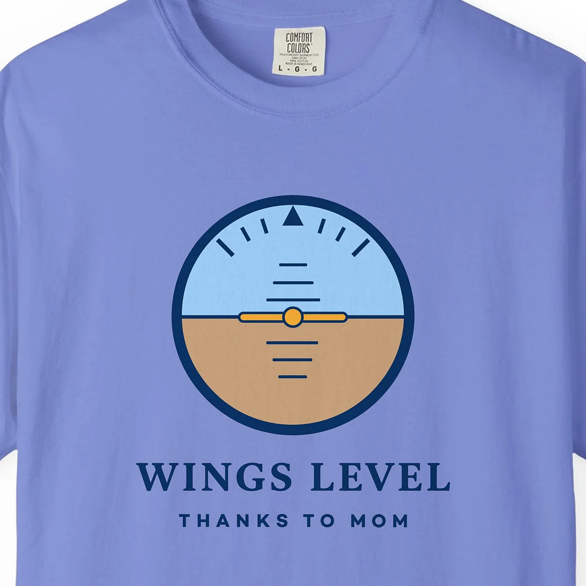 wings-level-mom-tee-flo-blue-chest Wings Level Mom Tee in Flo Blue, close-up