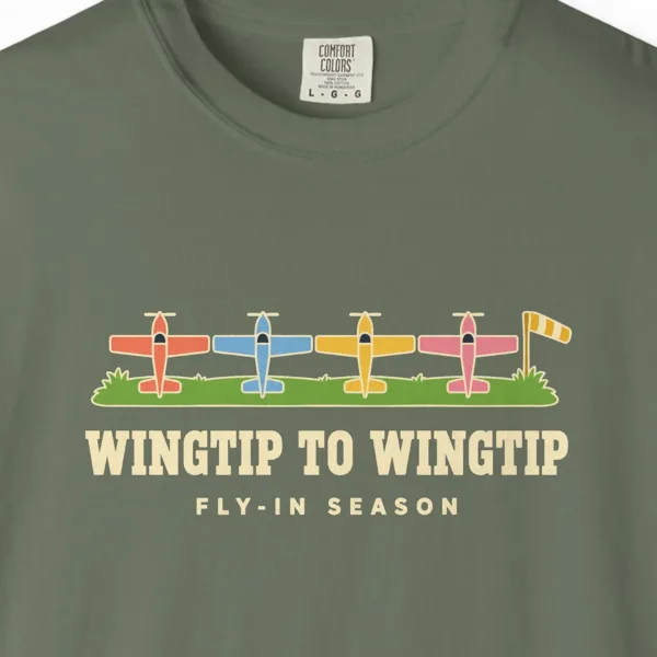 Wingtip to Wingtip Tee in Moss, close-up