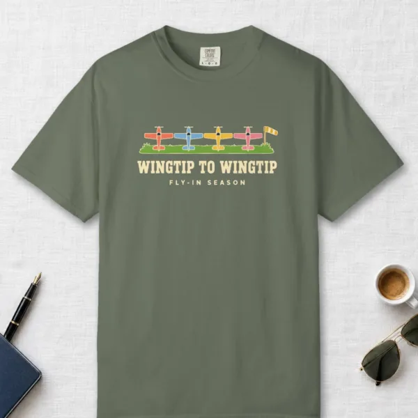 Wingtip to Wingtip Tee in Moss, front view
