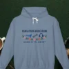 Women of the Airport design on the Comfort Colors 1467 hoodie in Blue Jean, front view