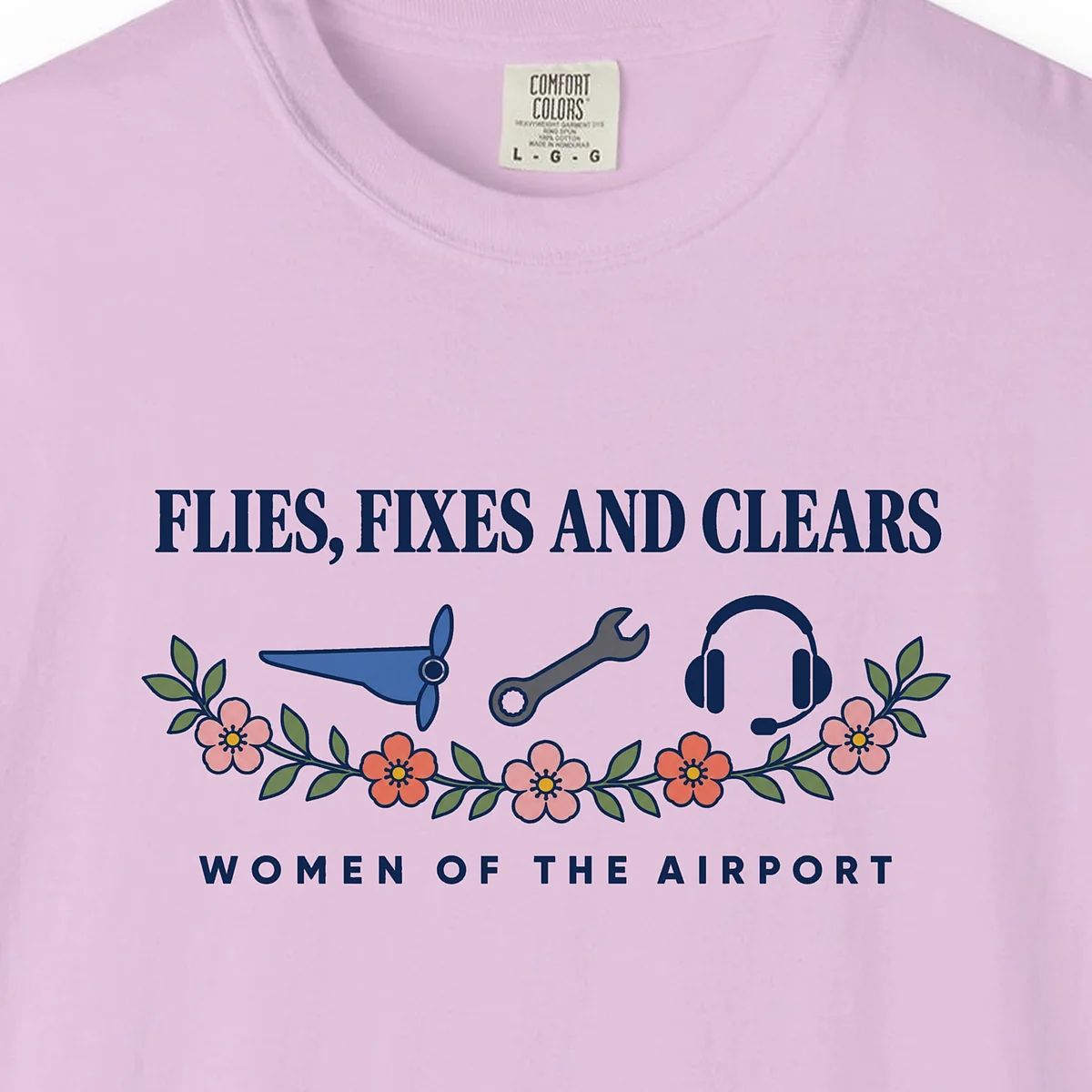Women of the Airport Tee in Orchid, close-up