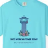 Working Tower Today Tee in Lagoon Blue, close-up