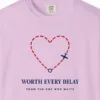 worth-every-delay-tee-orchid-chest Worth Every Delay Tee in Orchid, close-up