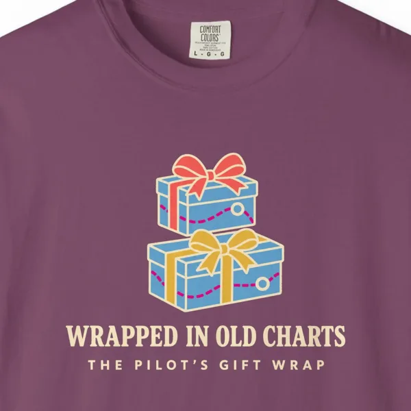 wrapped-in-old-charts-tee-berry-chest Wrapped in Old Charts Tee in Berry, close-up